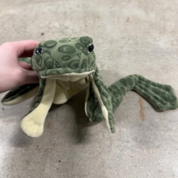 Folktails Folkmanis Spotted Frog Toad Hand Puppet 13" Green Plush Stuffed Animal - Picture 2 of 2